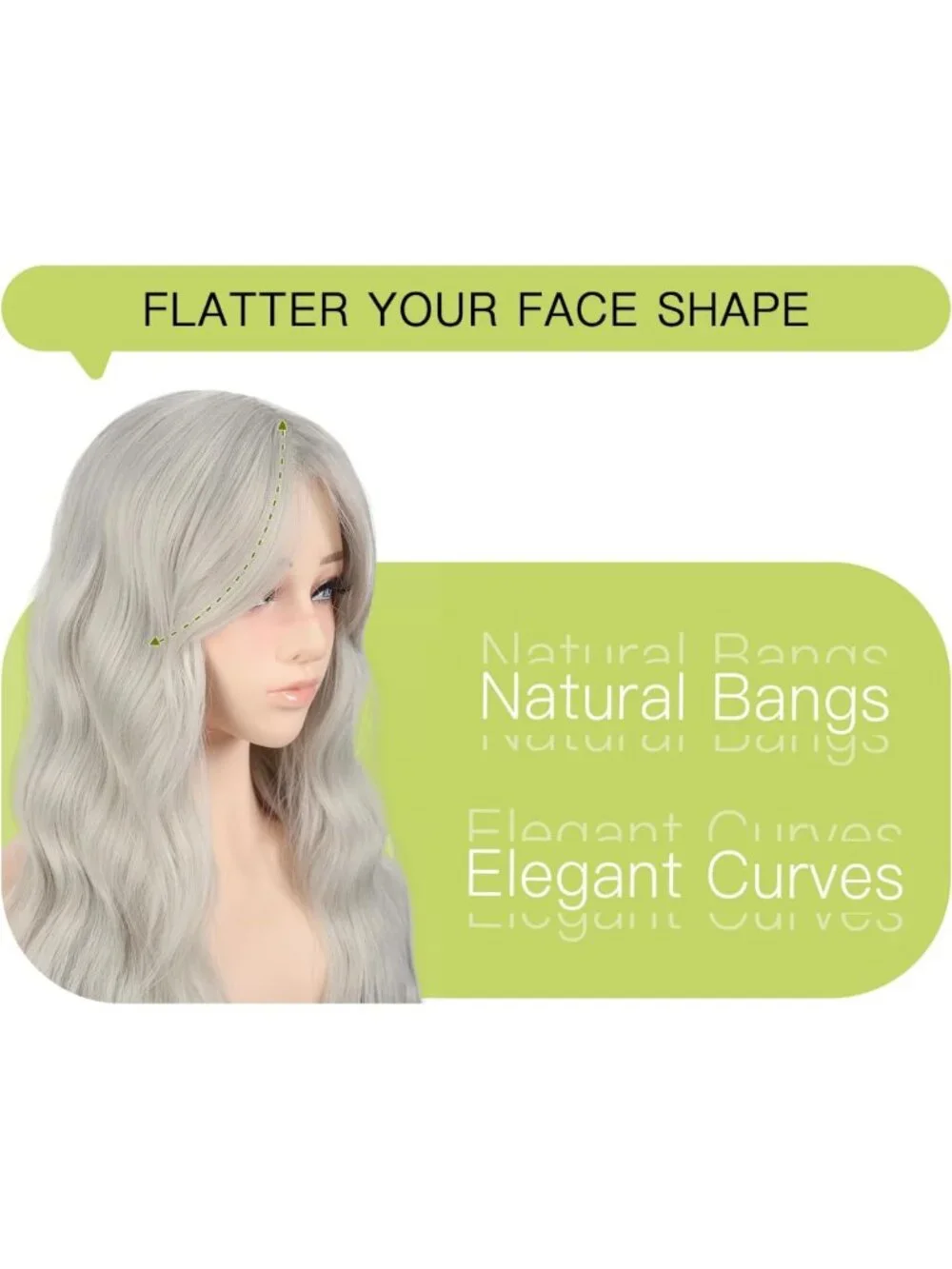 Long Wavy Gray Wig with Curtain Bangs - 26 Inch Silver Grey Hair for Women